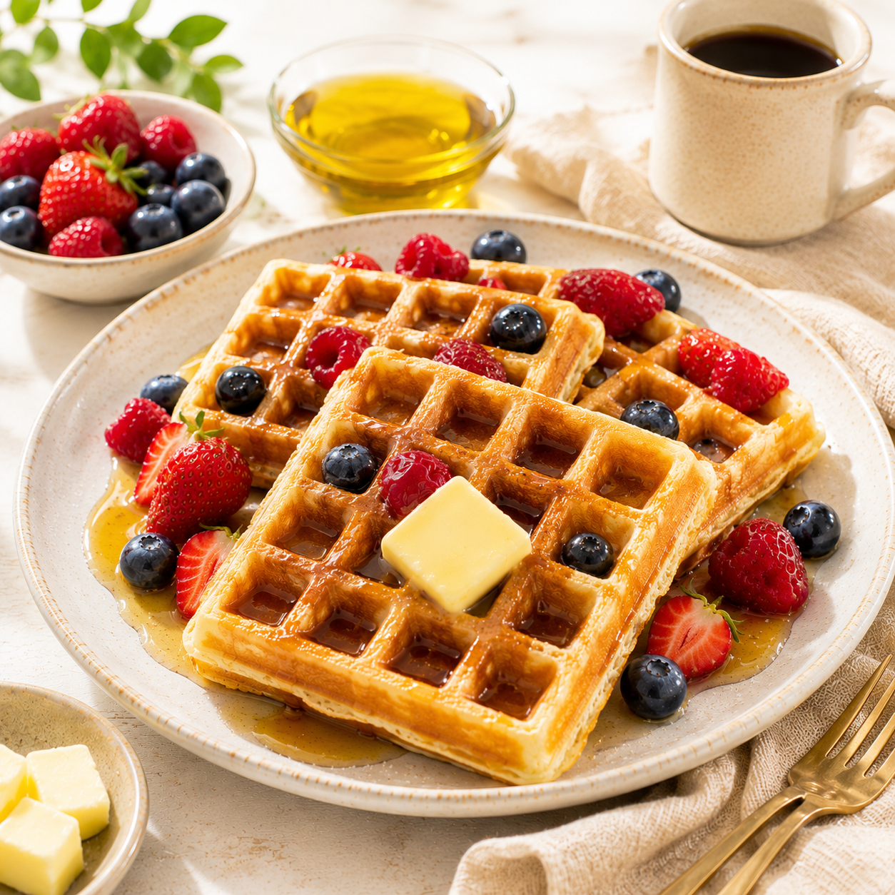 Crispy Belgian Butter Olive Oil Waffles