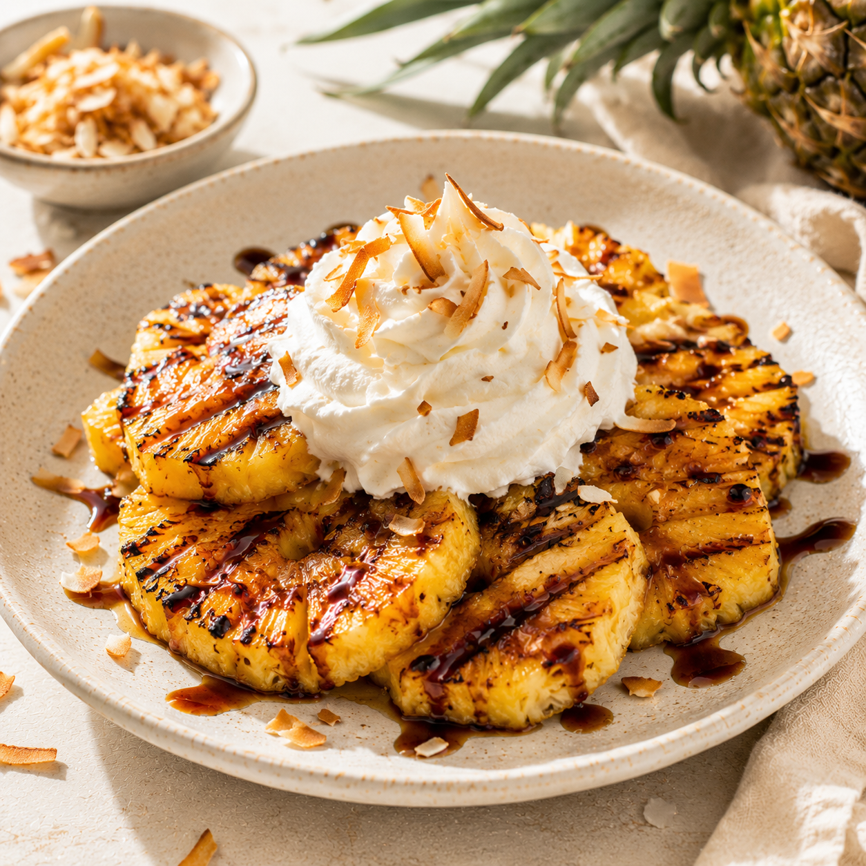 Grilled Pineapple with Coconut Balsamic Whipped Cream