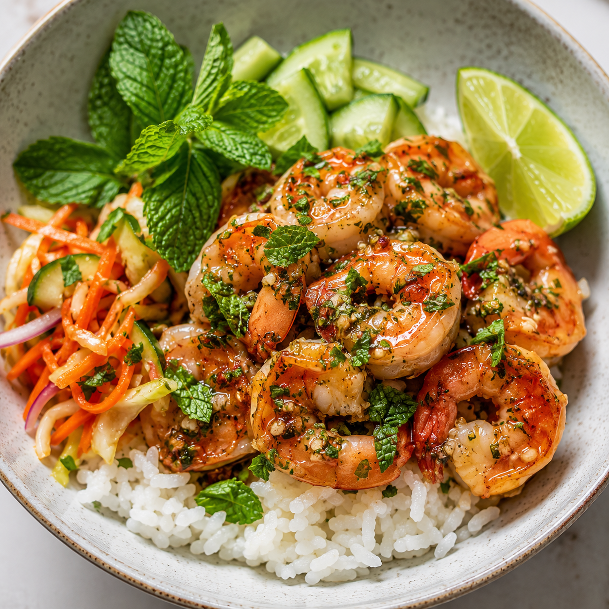 Lemongrass Mint Shrimp Rice Bowl
