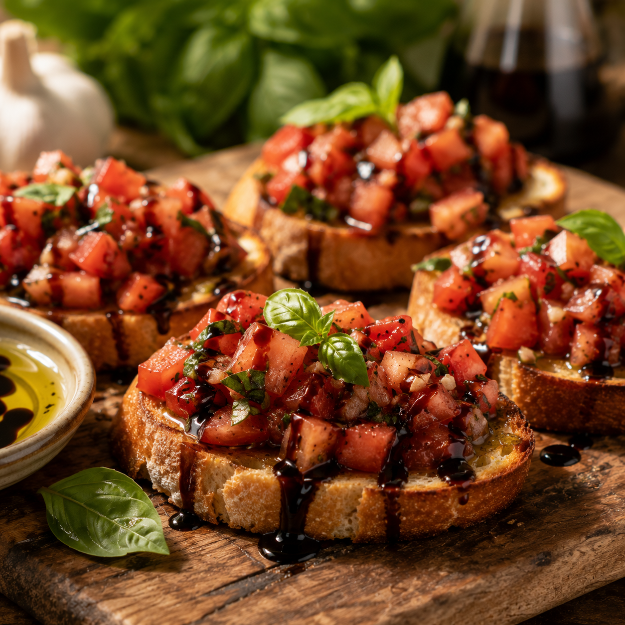 Tomato Bruschetta with Aged Balsamic and Garlic EVOO