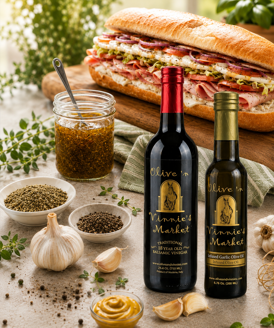 Italian Sub Dressing with Garlic Olive Oil and Traditional Balsamic