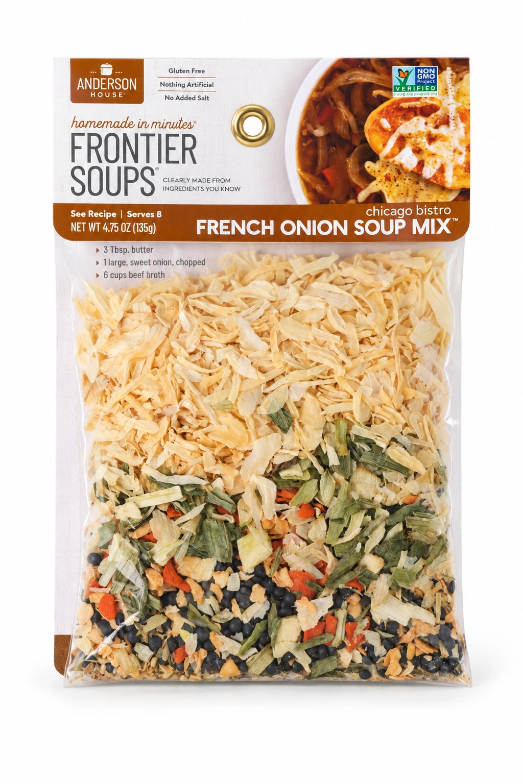 Chicago Bistro French Onion Soup Mix package front - Frontier Soups Homemade in Minutes