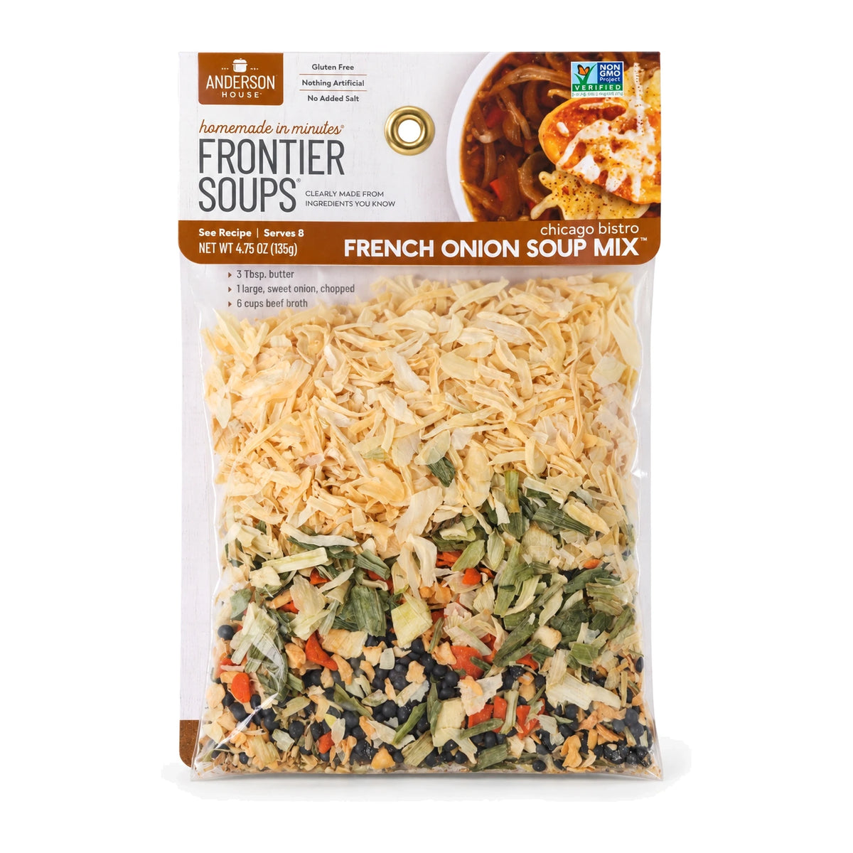 Chicago Bistro French Onion Soup Mix package front - Frontier Soups Homemade in Minutes