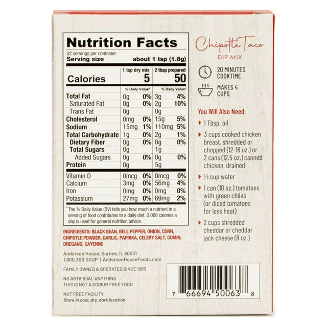 Chipotle Taco Dip Mix ingredients, nutrition facts and what you'll need - Frontier Soups