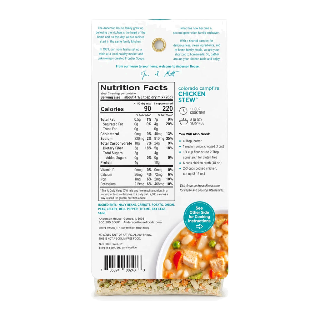 Colorado Campfire Chicken Stew Mix ingredients, nutrition facts and what you'll need - Frontier Soups Hearty Meals