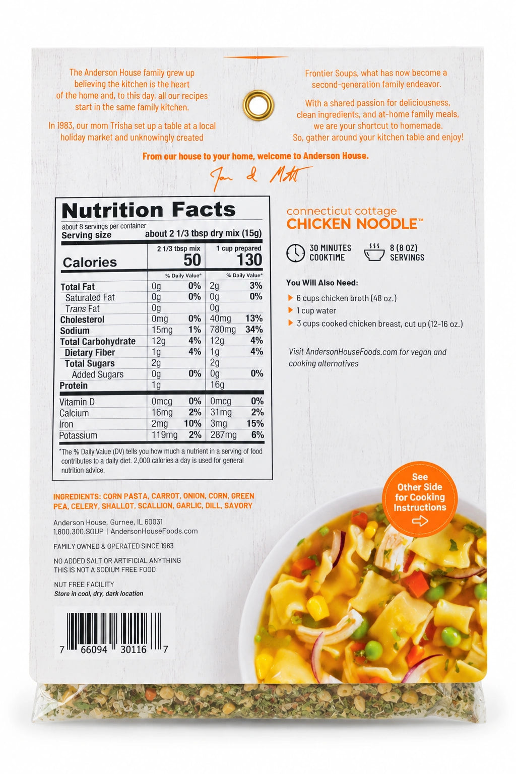 Connecticut Cottage Chicken Noodle Soup Mix ingredients, nutrition facts and what you'll need - Frontier Soups Homemade in Minutes