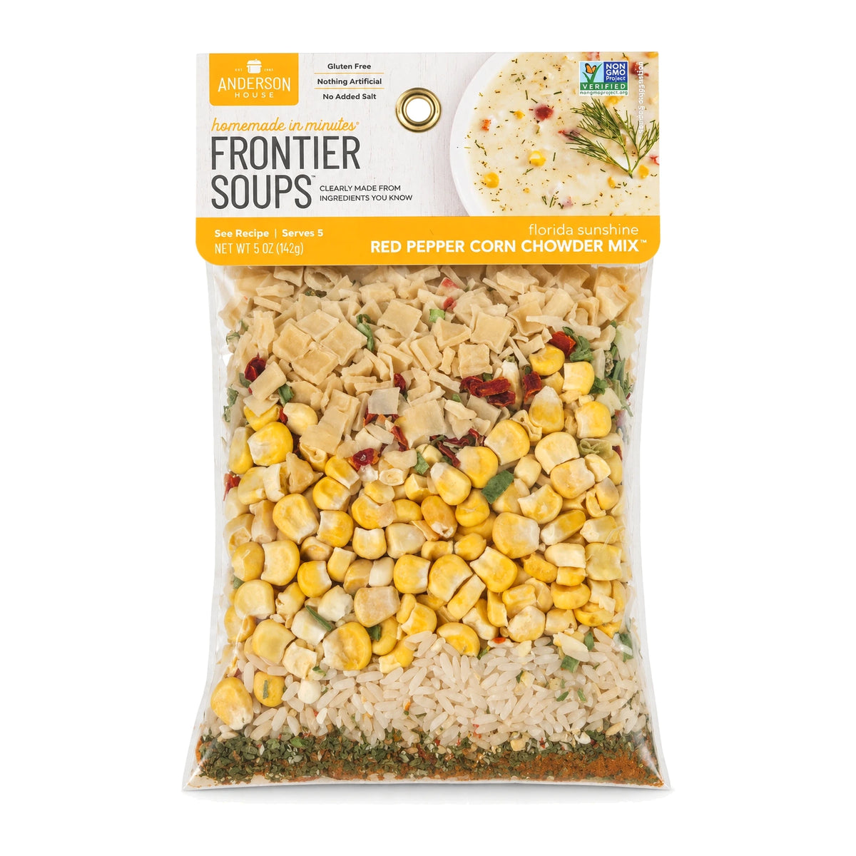 Florida Sunshine Red Pepper Corn Chowder Mix package front - Frontier Soups Homemade in Minutes