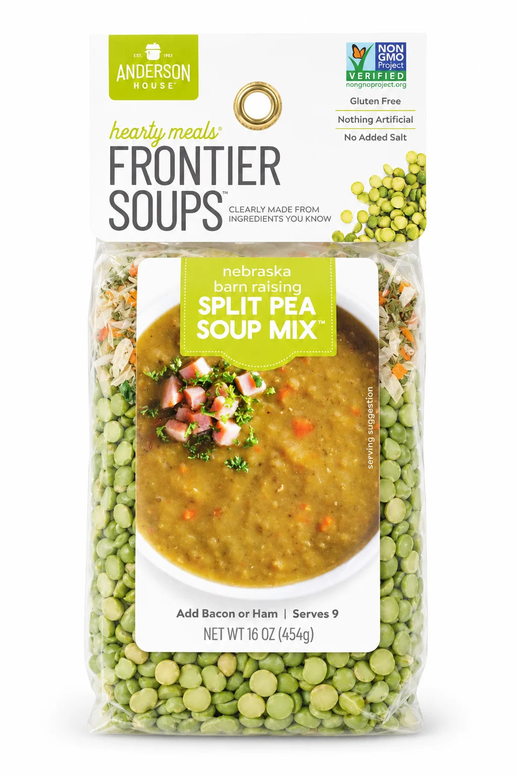 Nebraska Barn Raising Split Pea Soup Mix package front - Frontier Soups Hearty Meals