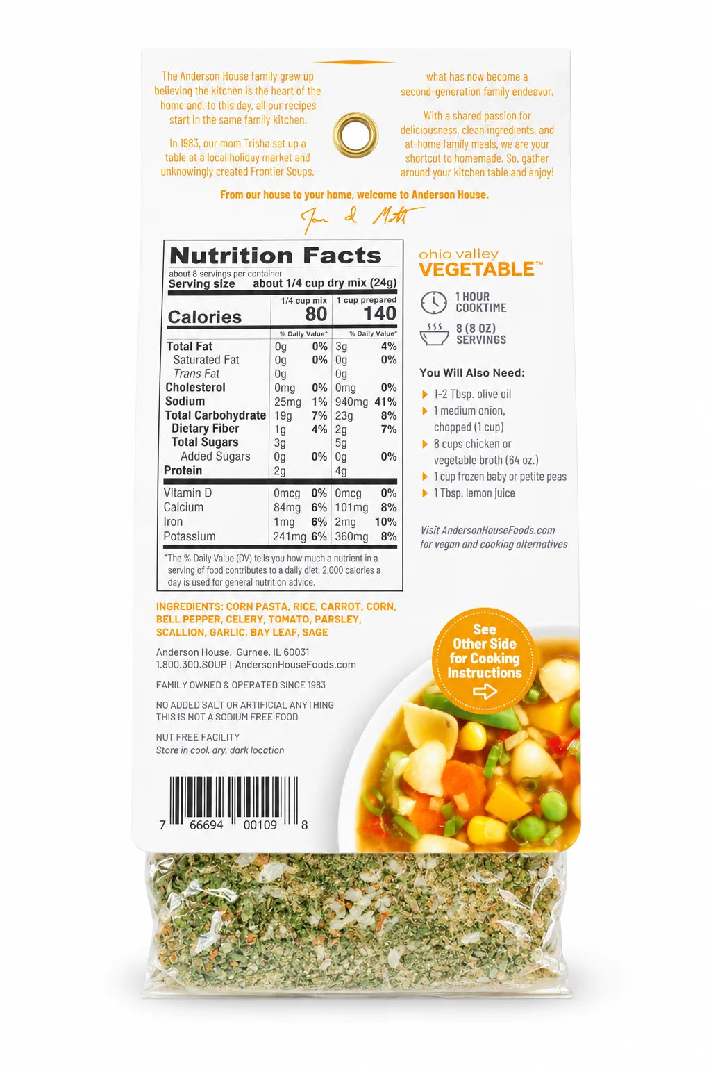 Ohio Valley Vegetable Soup Mix ingredients, nutrition facts and what you'll need - Frontier Soups Hearty Meals
