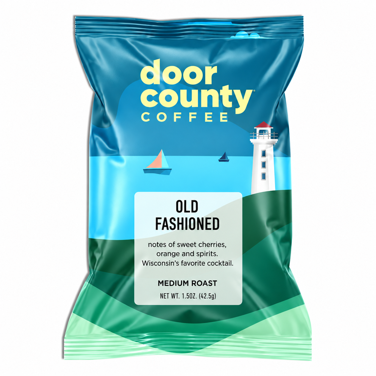 Single-serve 1.5oz bag of Old Fashioned flavored coffee from Olive N Vinnie's
