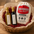 Pantry Starter gift basket with two Olive 'n Vinnie's mini bottles and artisan bread mix