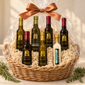 Large Olive ‘n Vinnie’s gift basket with six olive oils and balsamics and Black Truffle Sea Salt
