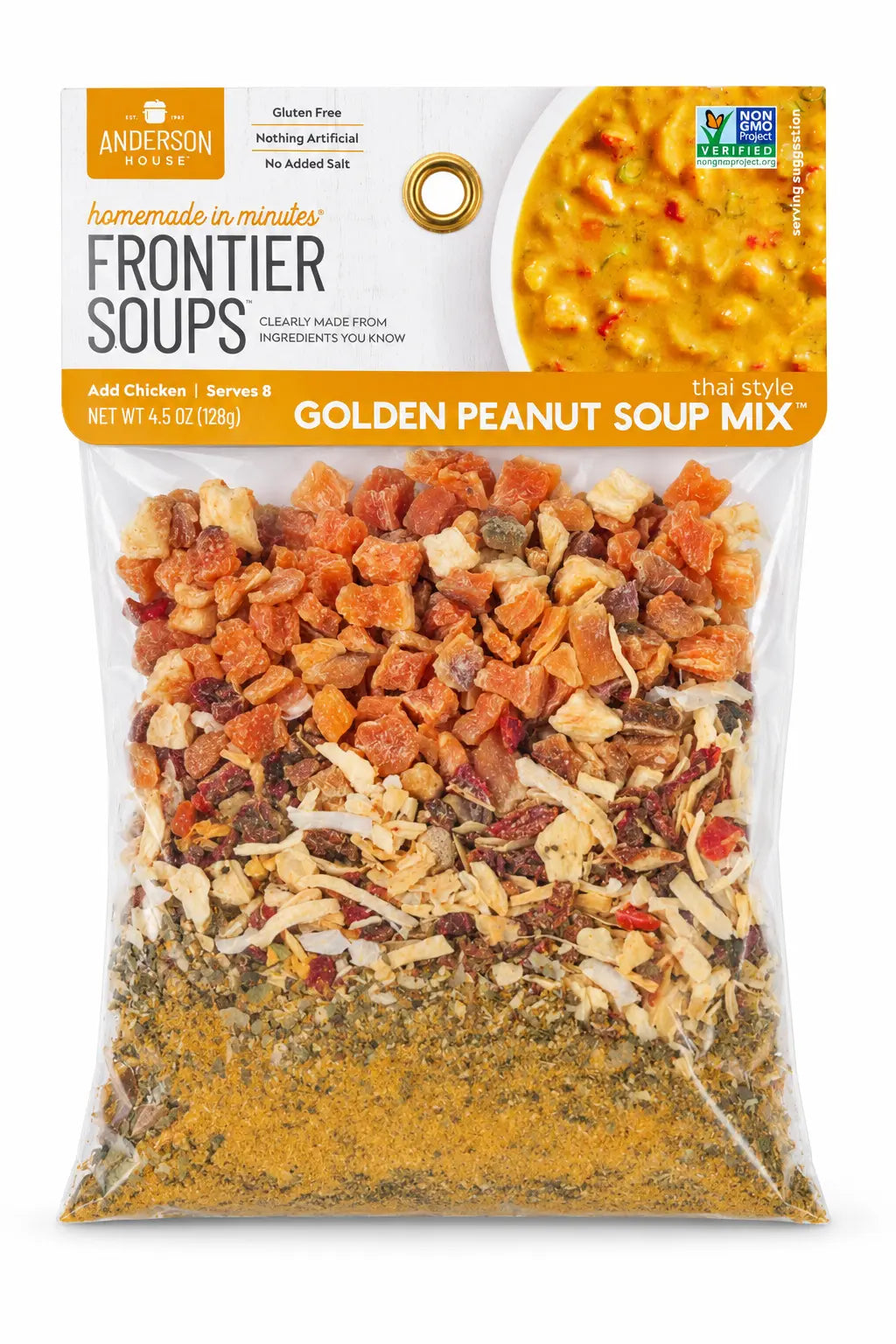 Thai Style Golden Peanut Soup Mix package front - Frontier Soups Homemade in Minutes